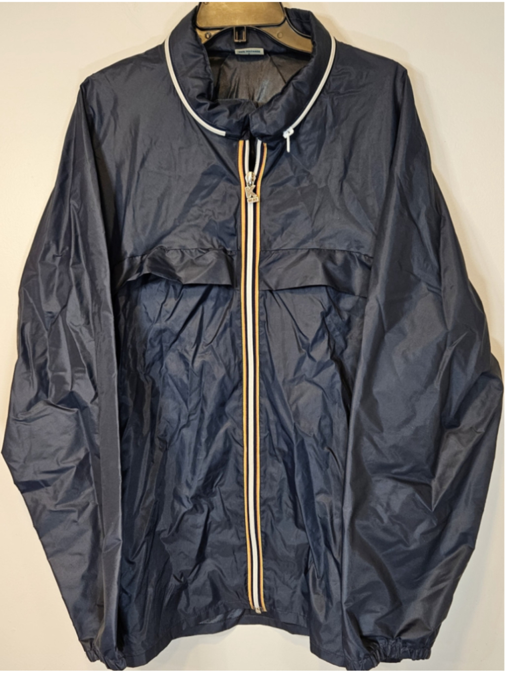 Vintage 80s K-Way Windbreaker Jacket USA Navy Packable Hood Rain Jacket
